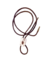 A bolo tie with a white rectangular pendant featuring a scorpion design on a light purple background. The tie is made of dark brown braided leather.